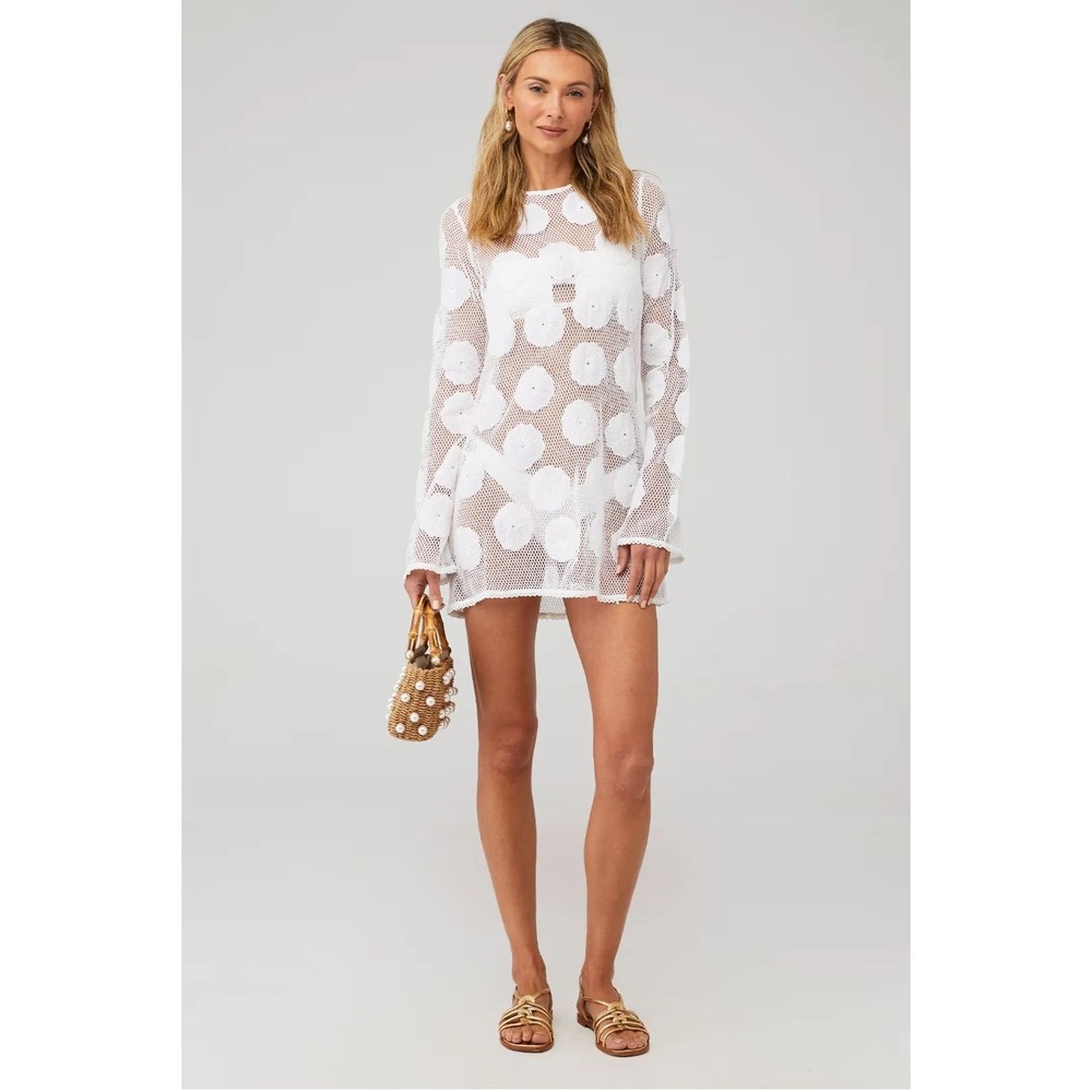 Show Me Your Mumu Castaway Coverup S White Floral Mesh Crochet Boho Beach Resort